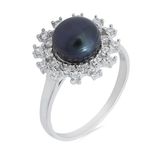 BLACK PEARL RING WITH WHITE ZIRCON 